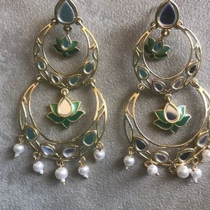 Handcrafted Golden Green Party Earrings
